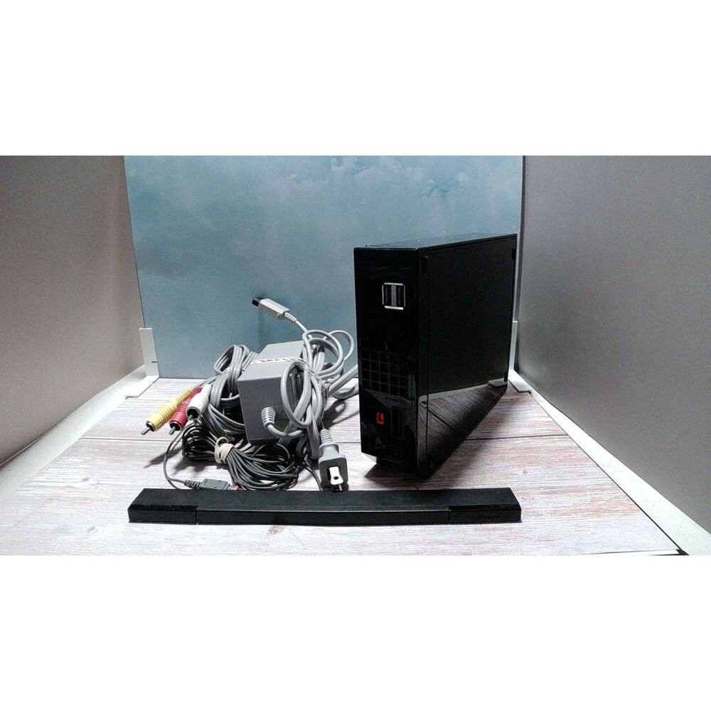 Nintendo Wii Console (Black) OEM Power & AV Cables - Console Only